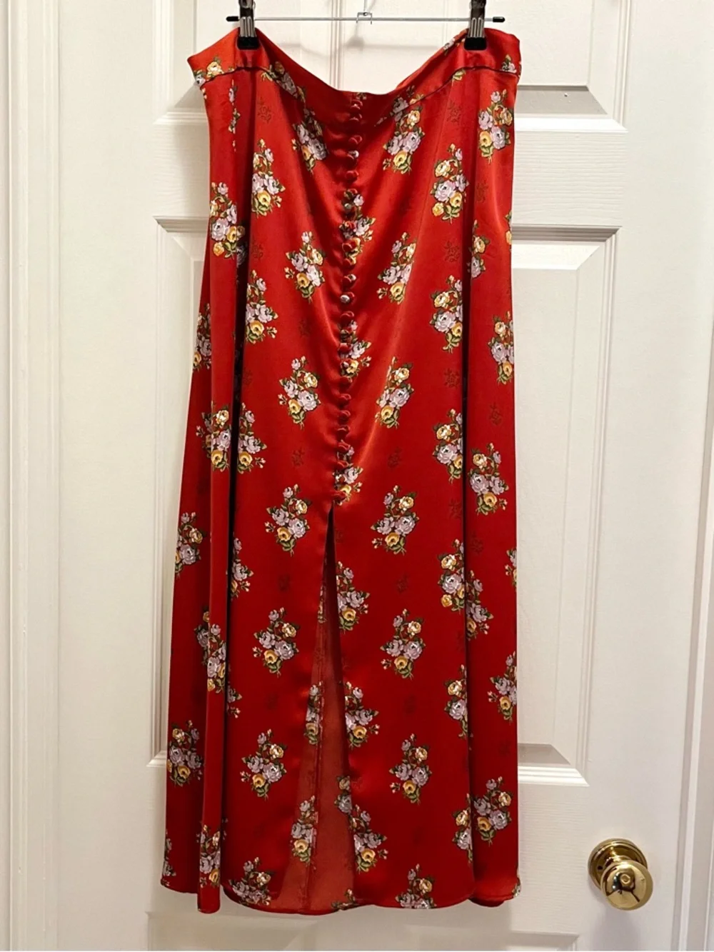 Zara Floral Midi Skirt Button Front Slit A-Line Size XL - Picture 4 of 12